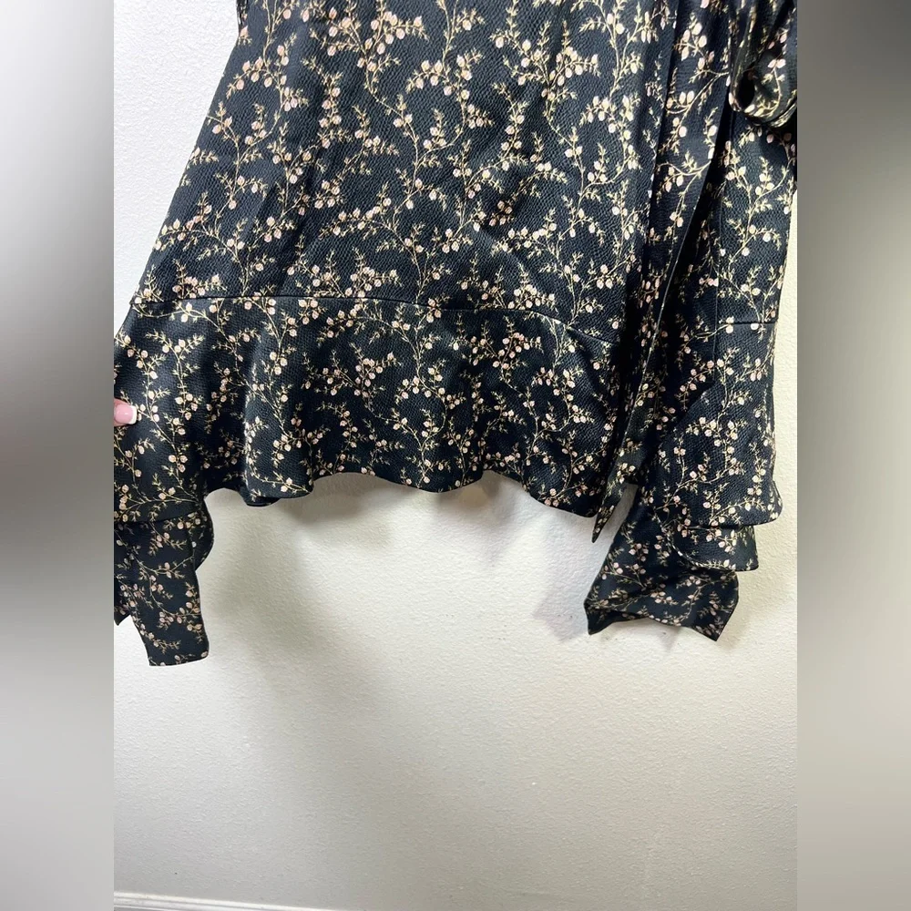 Jonathan Simkhai Hammered Silk Keyhole Tie-Front Asymmetrical Floral Dress Sz 1 - Picture 5 of 14
